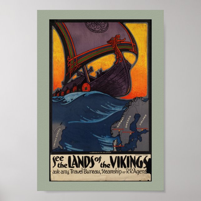 Vintage Travel Advertisement Land of the Vikings Poster (Front)