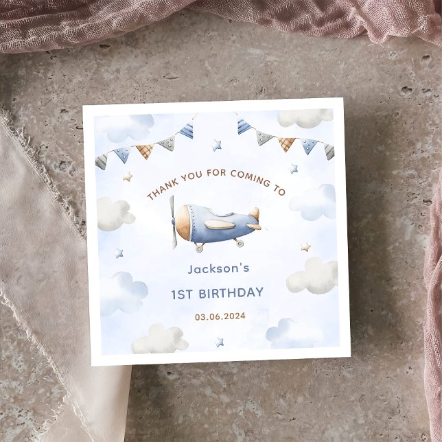 Vintage Travel Aeroplane Birthday Party Napkin (Creator Uploaded)