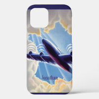 Vintage Travel, Aeroplane Flying in Clouds in Sky