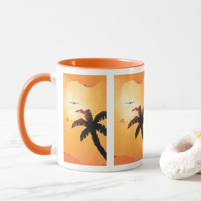 Vintage Travel, Aeroplane Over Hawaiian Islands Mug (With Donut)