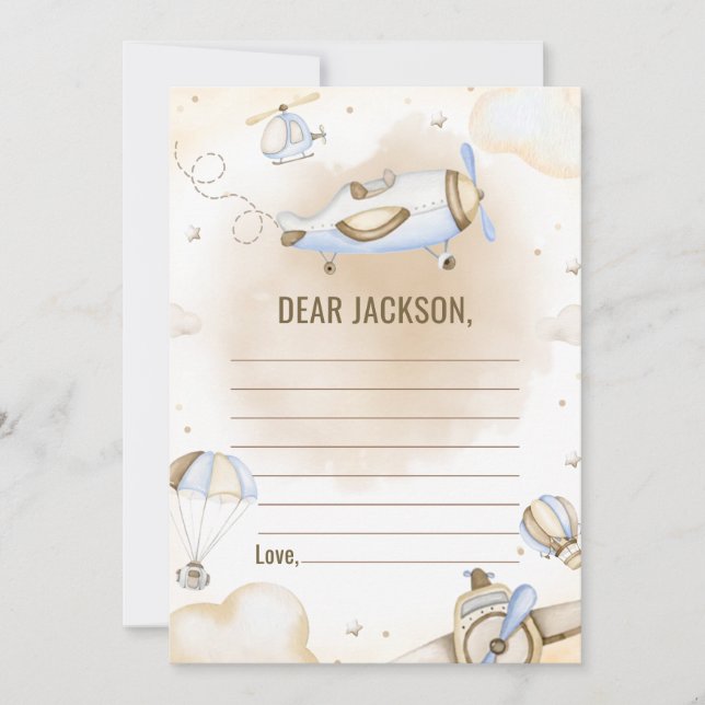 Vintage Travel Aeroplane Time Capsule Note Card  (Front)