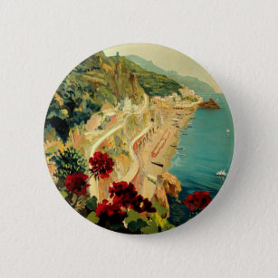 Vintage Travel, Amalfi Italian Coast Beach 6 Cm Round Badge