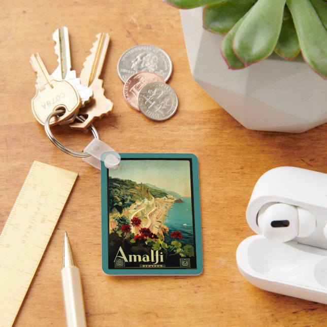 Vintage Travel, Amalfi Italian Coast Beach Key Ring (Desk)