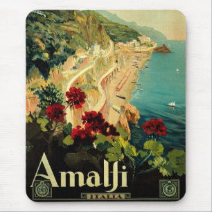 Vintage Travel, Amalfi Italian Coast Beach Mouse Pad