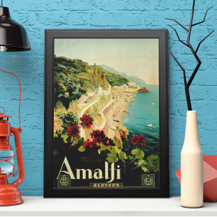 Vintage Travel, Amalfi Italian Coast Beach Poster