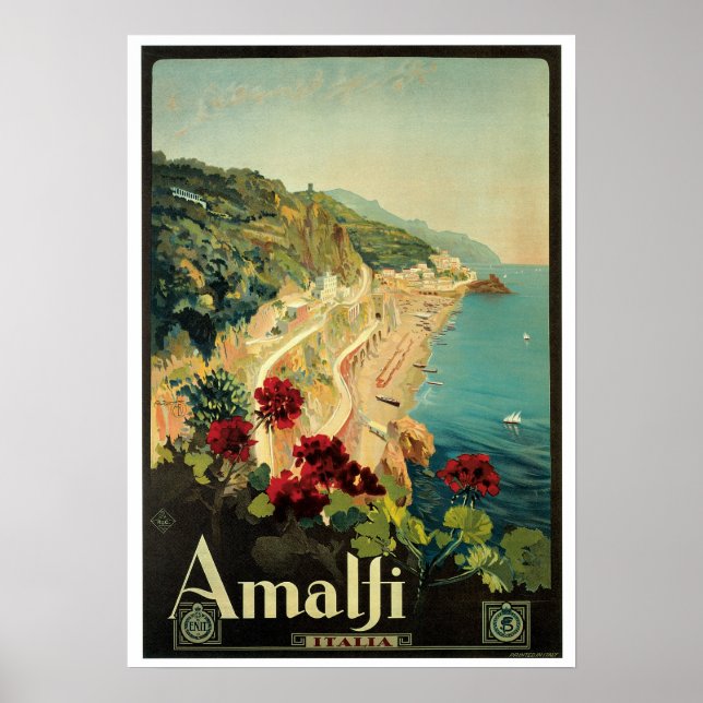 Vintage Travel,Amalfi Italy Poster (Front)
