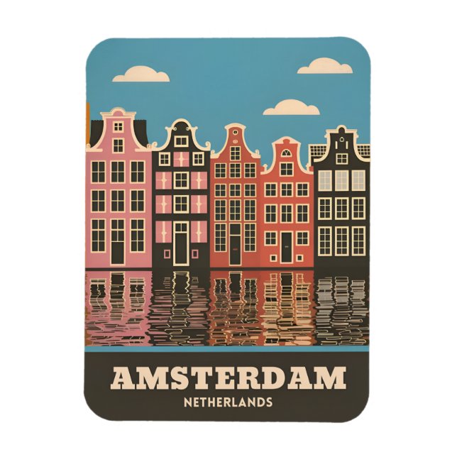 Vintage Travel Amsterdam Netherlands Canal Houses Magnet (Vertical)
