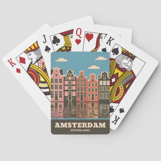 Vintage Travel Amsterdam Netherlands Canal Houses Playing Cards (Back)