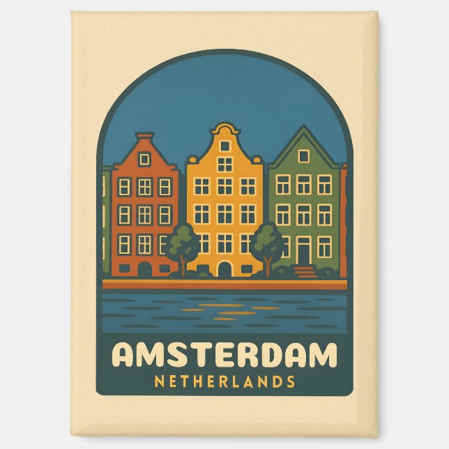 Vintage Travel Amsterdam Netherlands Retro Scenic Magnet (Front)
