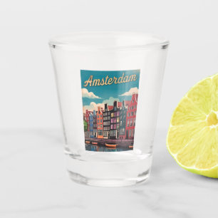 Vintage Travel Amsterdam Netherlands Retro Scenic Shot Glass