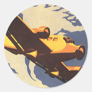 Vintage Travel and Transportation Aeroplane Flying Classic Round Sticker