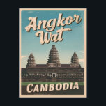 Vintage Travel Angkor Wat Cambodia Retro Scenic Postcard<br><div class="desc">Step into the ancient wonders of Angkor Wat with this captivating retro travel-inspired design. Infused with nostalgia and vintage charm,  this piece captures the World Heritage site in a retro aesthetic reminiscent of classic travel posters from yesteryear.</div>