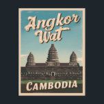 Vintage Travel Angkor Wat Cambodia Retro Scenic Postcard<br><div class="desc">Step into the ancient wonders of Angkor Wat with this captivating retro travel-inspired design. Infused with nostalgia and vintage charm,  this piece captures the World Heritage site in a retro aesthetic reminiscent of classic travel posters from yesteryear.</div>