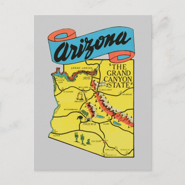 Vintage Travel Arizona AZ State Label Postcard (Front)