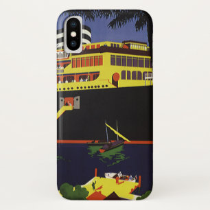Vintage Travel, Art Deco Cruise Ship in Port iPhone X Case