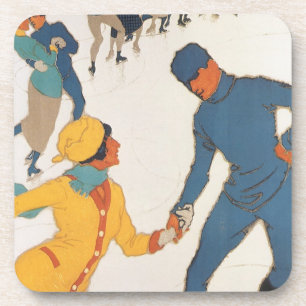 Vintage Travel, Art Deco, Winter Davos Switzerland Coaster