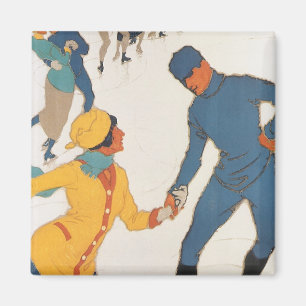 Vintage Travel, Art Deco, Winter Davos Switzerland Magnet