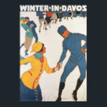 Vintage Travel, Art Deco, Winter Davos Switzerland Poster<br><div class="desc">Vintage illustration advertisement,  European travel poster or luggage label from Davos,  Switzerland featuring a love and romance sports design with couples ice skating. Winter in Davos.</div>