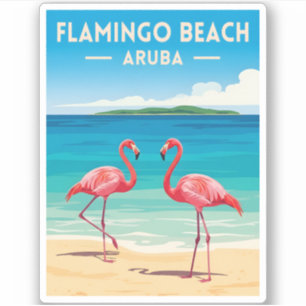 Vintage Travel Aruba Flamingo Beach Retro Scenic