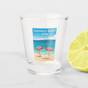 Vintage Travel Aruba Flamingo Beach Retro Scenic Shot Glass