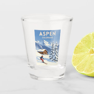 Vintage Travel Aspen Colorado Winter Skiing Retro Shot Glass