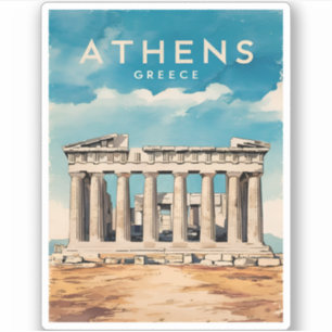 Vintage Travel Athens Greece Parthenon Retro