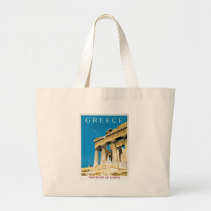 Vintage Travel Athens Greece Parthenon Temple Large Tote Bag