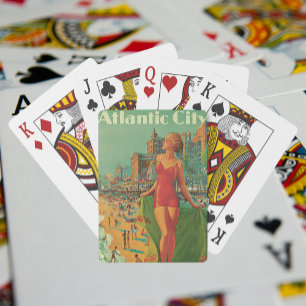 Vintage Travel, Atlantic City Resort Beach Blonde Playing Cards
