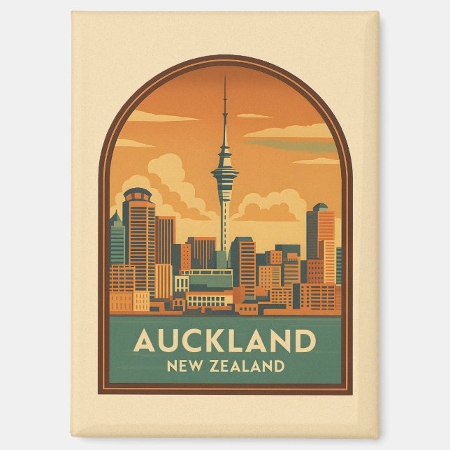 Vintage Travel Auckland New Zealand City Retro Magnet (Front)