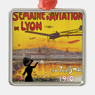 Vintage Travel, Aviation Aeroplanes, Lyon, France Metal Tree Decoration