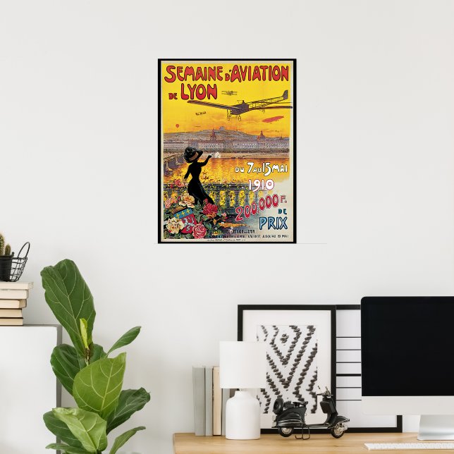 Vintage Travel, Aviation Aeroplanes, Lyon, France Poster (Home Office)