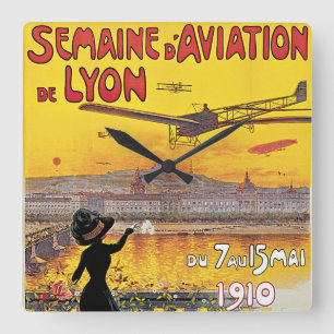 Vintage Travel, Aviation Aeroplanes, Lyon, France Square Wall Clock