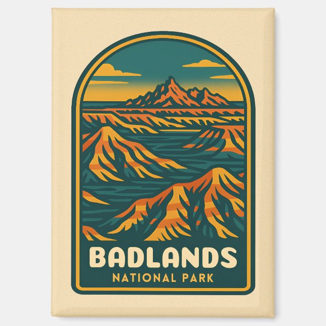Vintage Travel Badlands National Park Retro Scenic Magnet (Front)