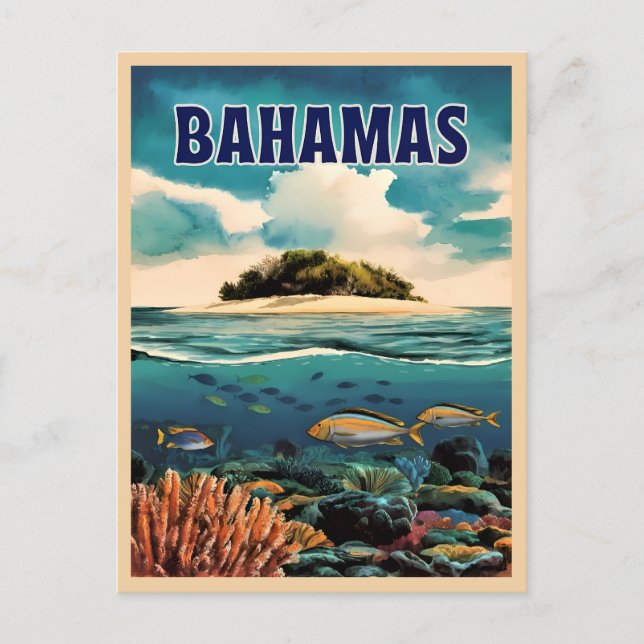 Vintage Travel Bahamas Underwater Retro Scenic Postcard (Front)
