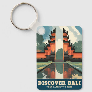 Vintage Travel Bali Indonesia Temple Gate Retro Key Ring