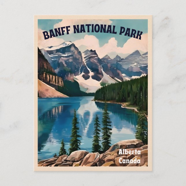 Vintage Travel Banff National Park Retro Graphic Postcard (Front)