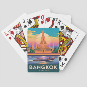 Vintage Travel Bangkok Thailand Sunset Temple Playing Cards