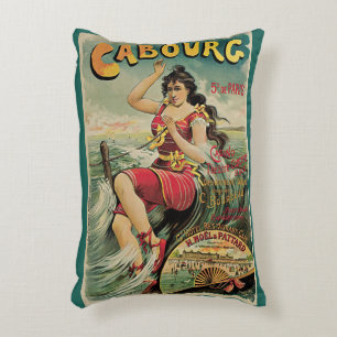 Vintage Travel, Beach Resort, Cabourg France Decorative Cushion