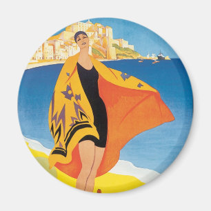 Vintage Travel, Beach Vacation at Calvi, Corsica Magnet