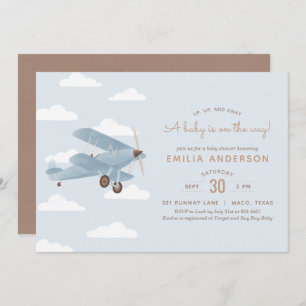 Vintage Travel Biplane Boy Baby Shower Invitation