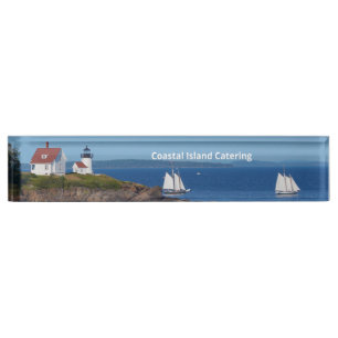 Vintage Travel Blue Ocean Lighthouse Maine Sail Nameplate