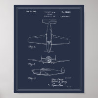 Vintage Travel Blueprint Art 1940 Airplane Patent