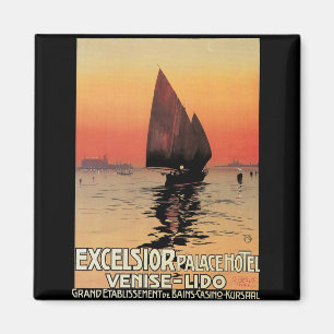 Vintage Travel, Boats at Excelsior Palace Venice Magnet