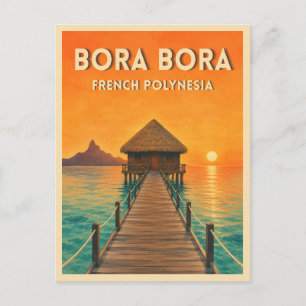 Vintage Travel Bora Bora French Polynesia Sunset Postcard