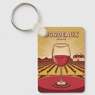 Vintage Travel Bordeaux France Vineyard Landscape Key Ring