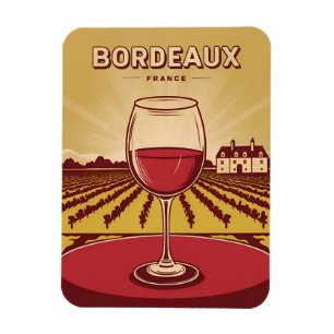 Vintage Travel Bordeaux France Vineyard Landscape Magnet