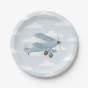 Vintage Travel Boy Baby Shower Paper Plate