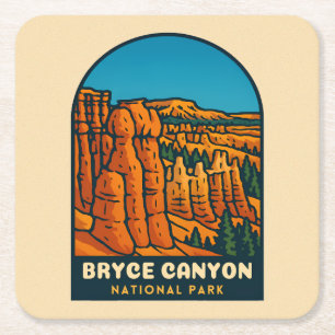 Vintage Travel Bryce Canyon National Park Retro Square Paper Coaster