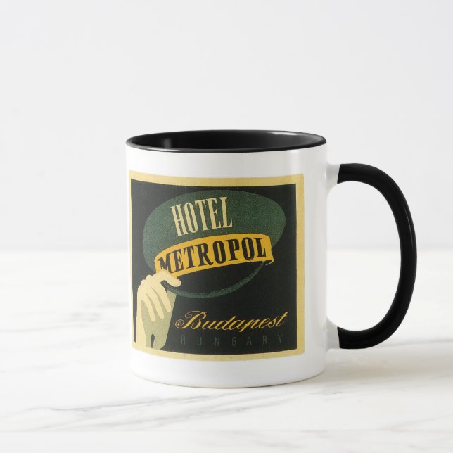 Vintage Travel Budapest Hungary Hotel Label Art Mug (Right)