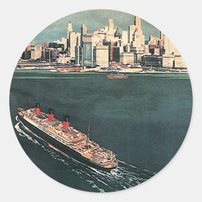 Vintage Travel by Cruise Ship to New York City Classic Round Sticker (Front)